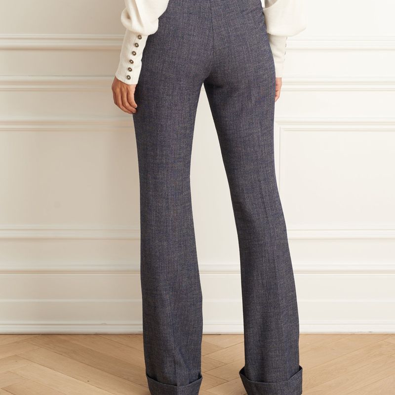 Blue Denim Pantalon Jambe Droite Avec Cuff
