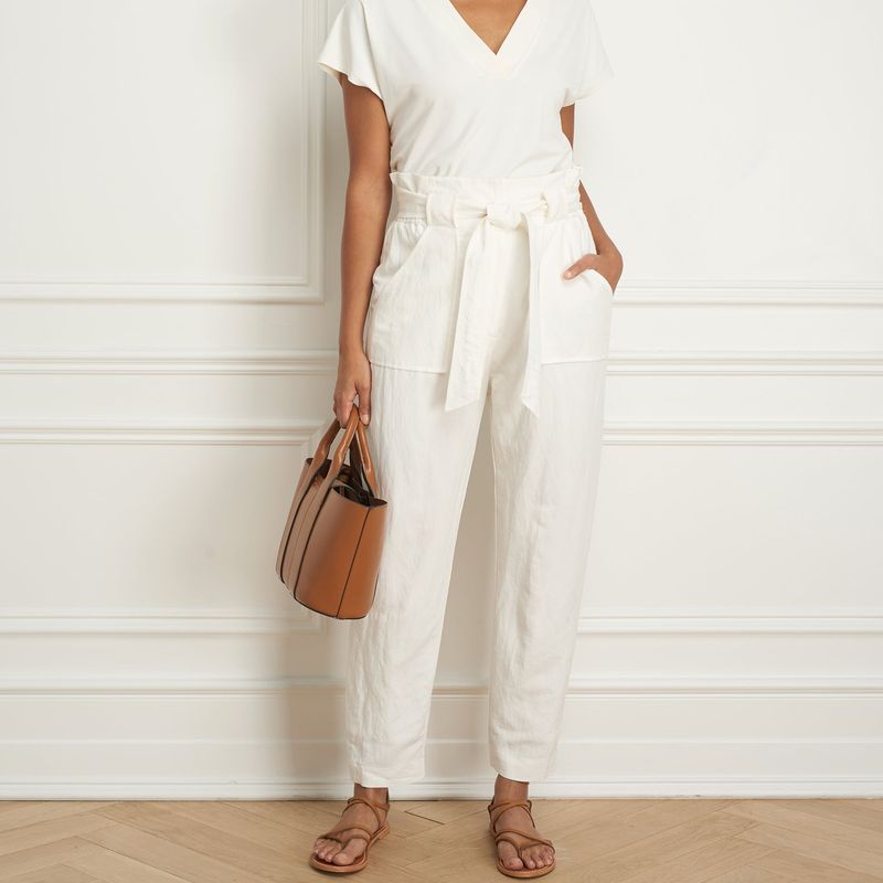 Paper bag pant wth patch pocket