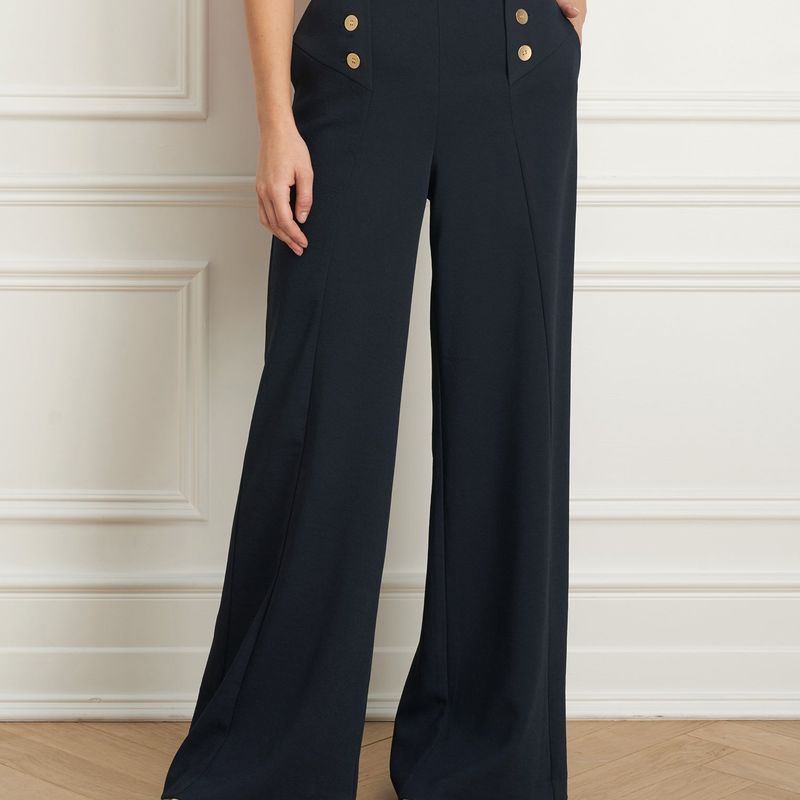 Wide leg pant with button detail