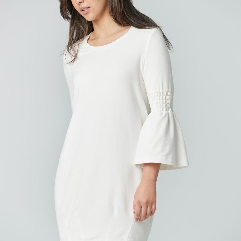 Crew neck dress with bell sleeve