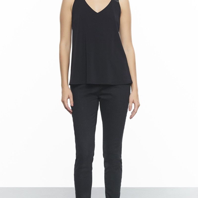Sleeveless Cami With Black Leather Shoulder Straps