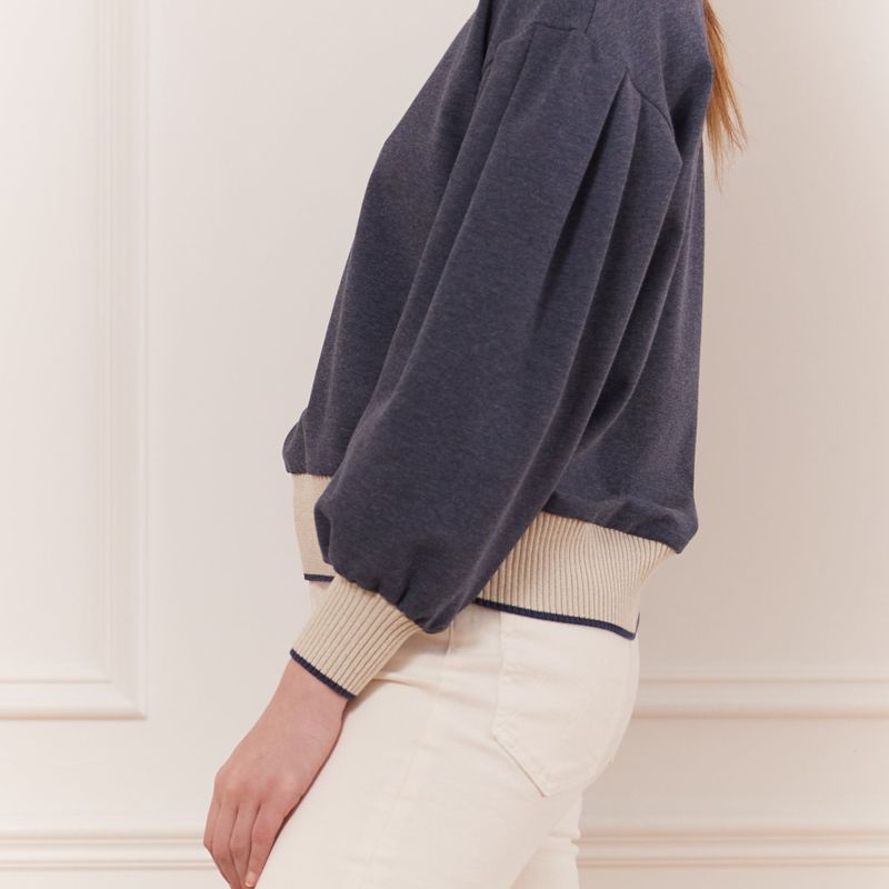 Sweatshirt col rond bande cotelée