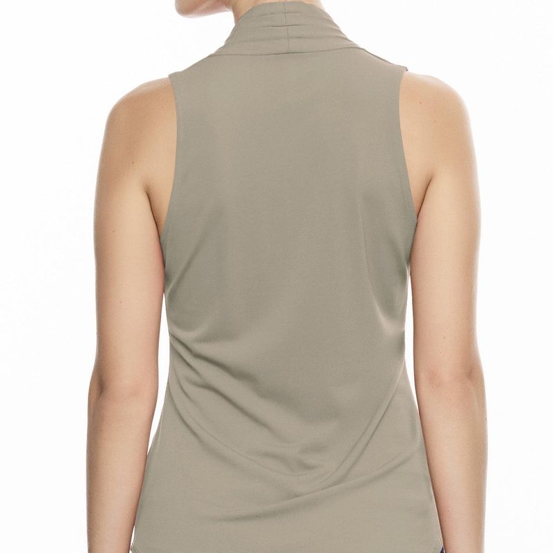 Sleeveless High Collar Pleated V Neck Top