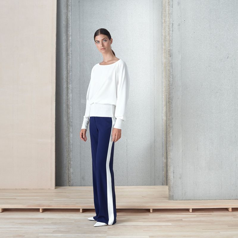Stretch Crepe Pant Tone On Tone Side Stripe