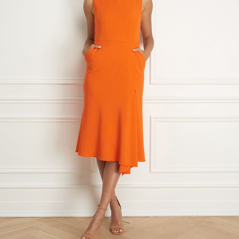 Power dress with cascade slit