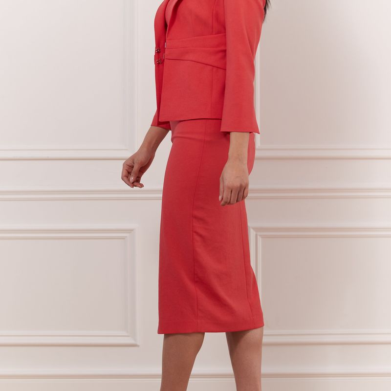 Stretch Crepe Waist Pleated Jacket