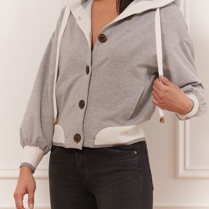 Button-up hoodie wtih rib band