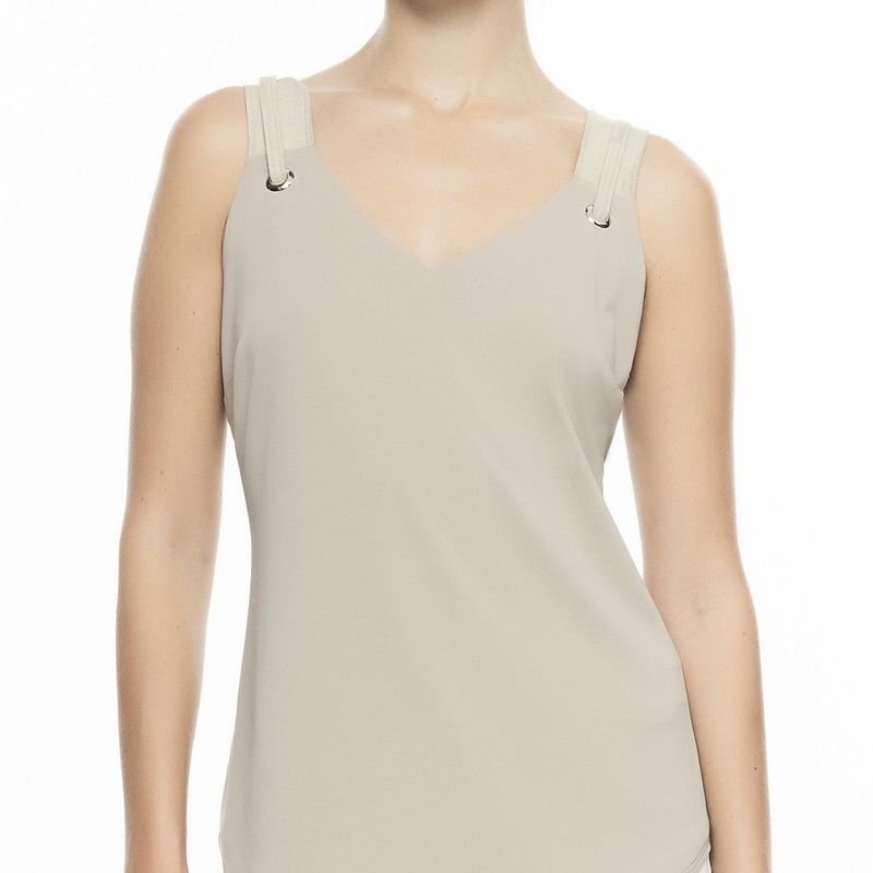 Sleeveless V-Neck Top With Suede Straps