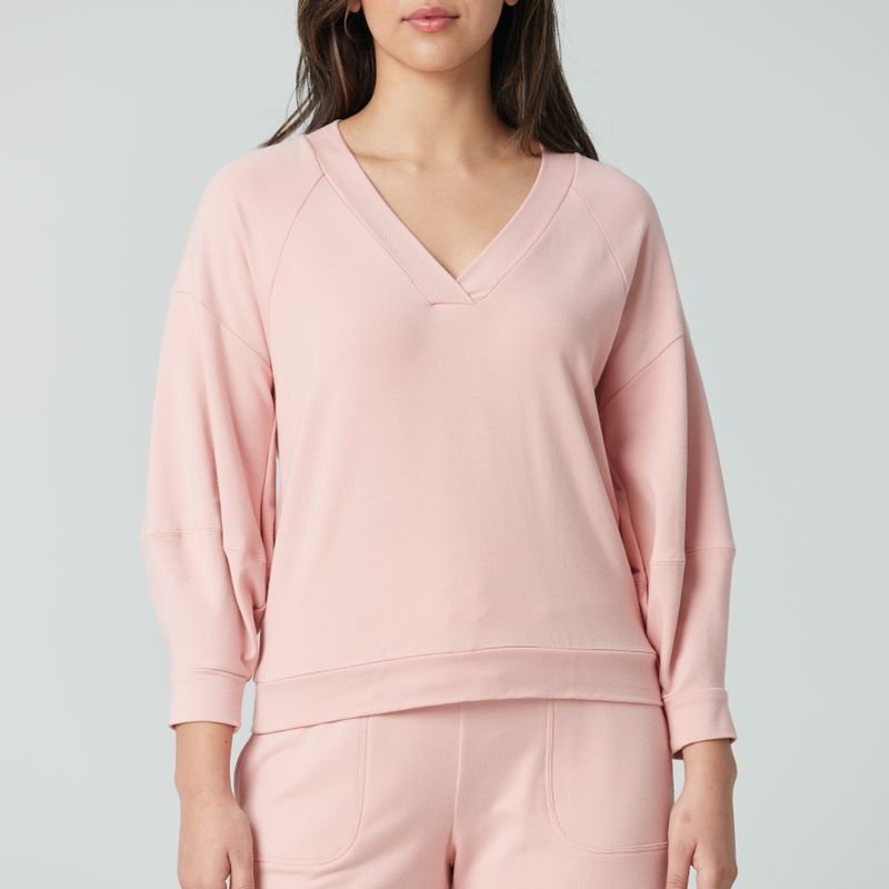 V neck top with lantern sleeve