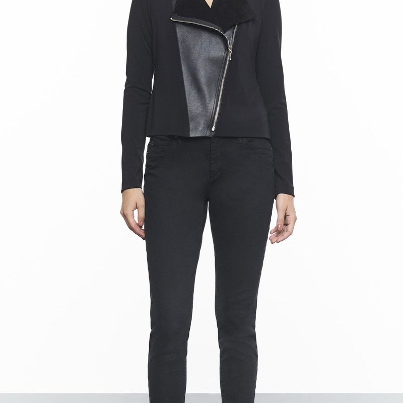 Short Jacket With Front Leather Detail