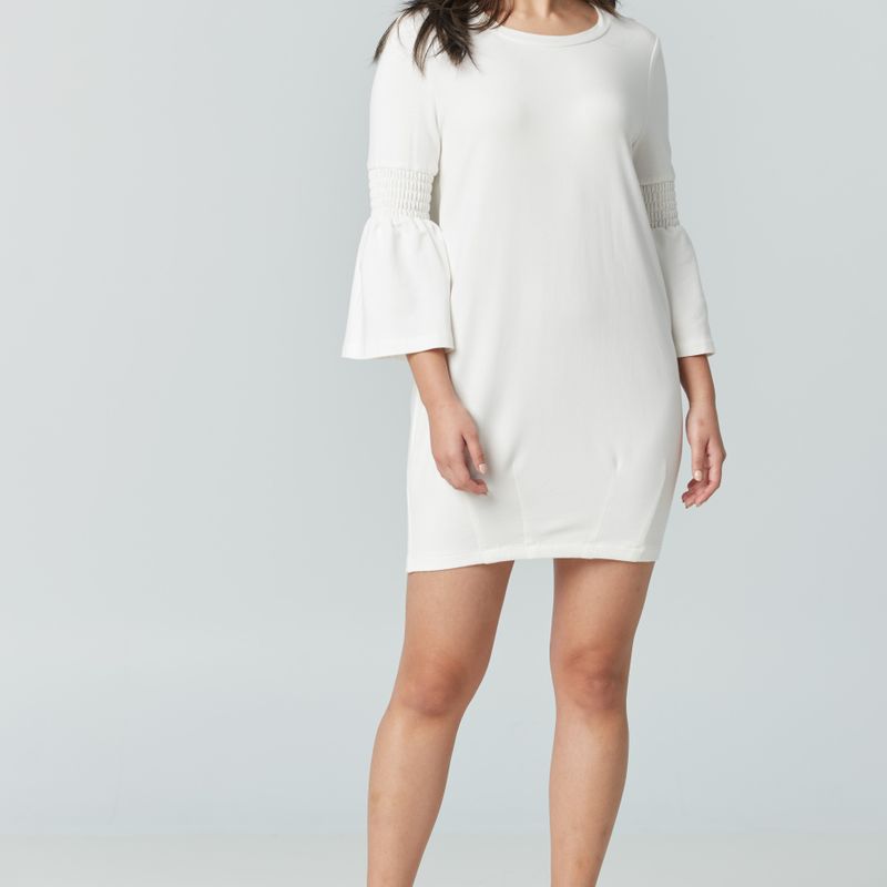 Crew neck dress with bell sleeve