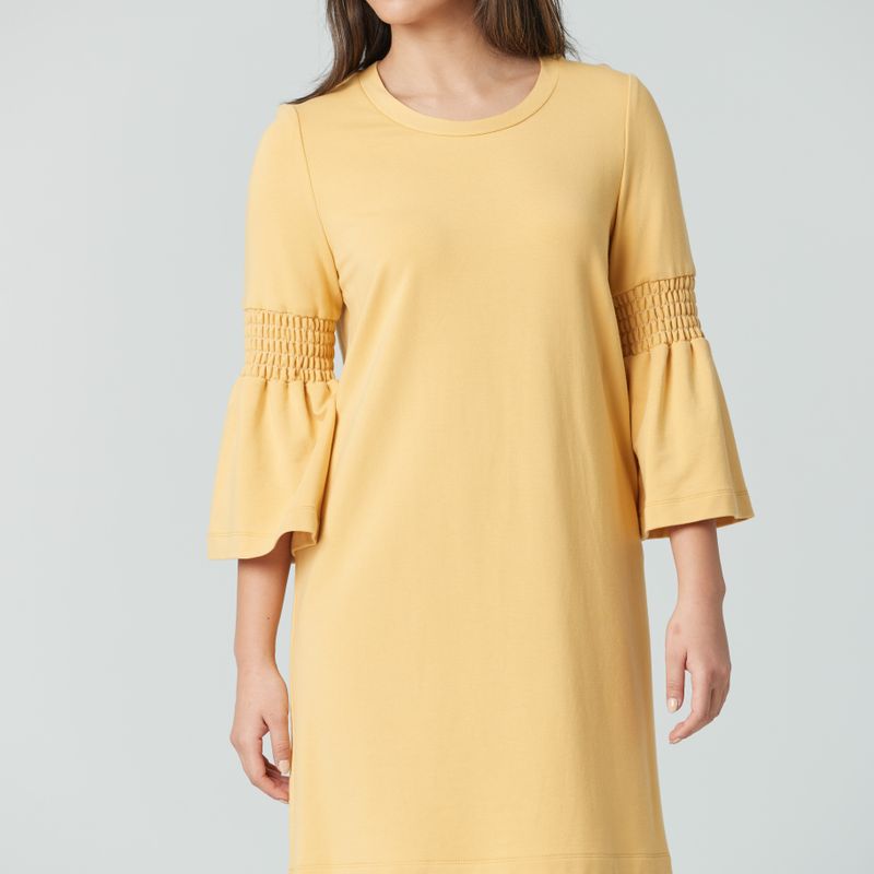 Crew neck dress with bell sleeve