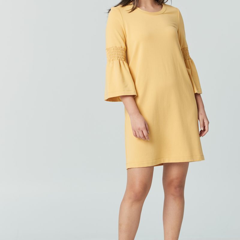 Crew neck dress with bell sleeve