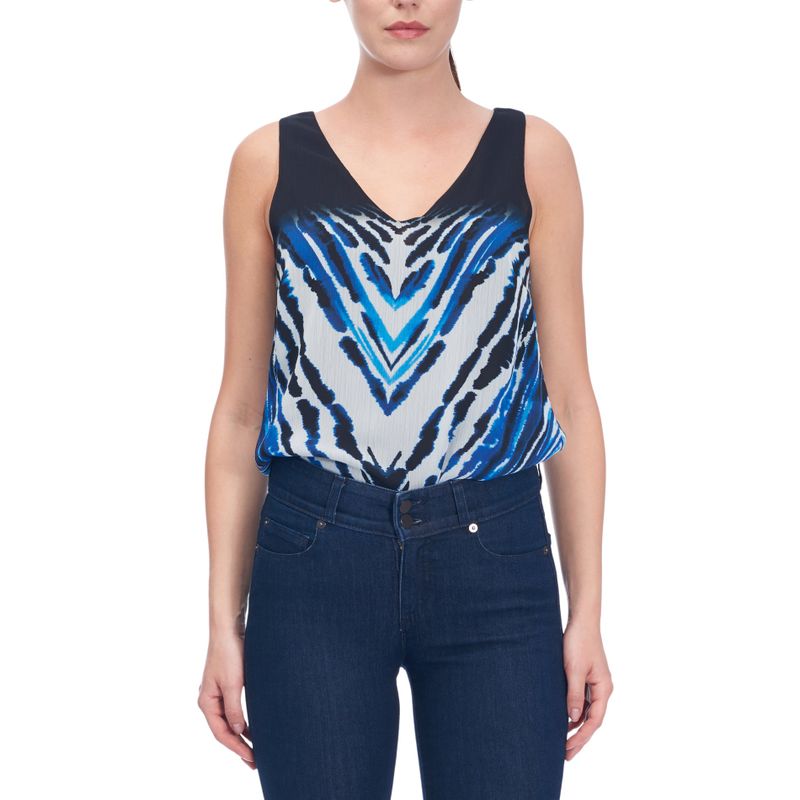 Azure Print Sleeveless V Neck Top