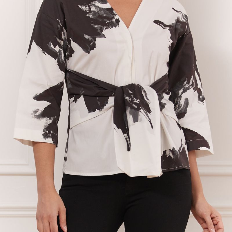 Printed Blouse With Knotted Waist