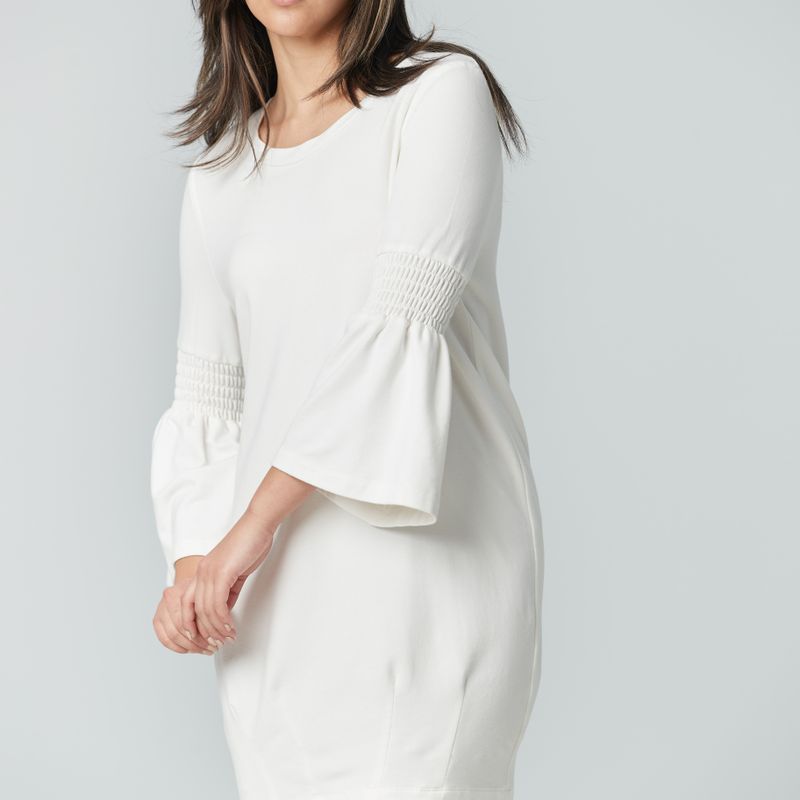 Crew neck dress with bell sleeve