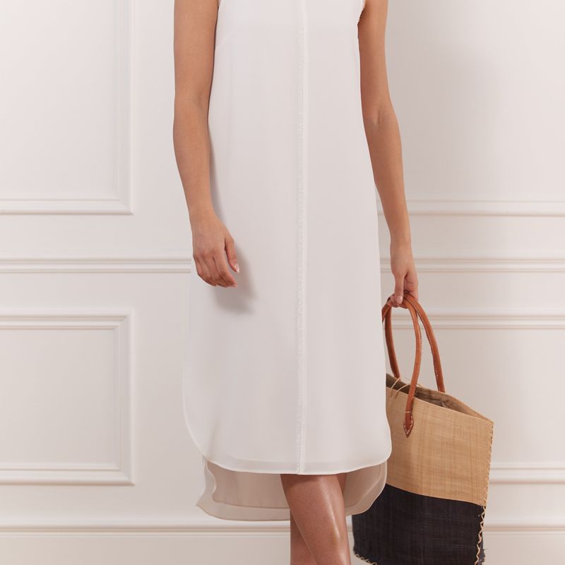 Soft Crinkle Sleeveless Dress Wth Chiffon Detail
