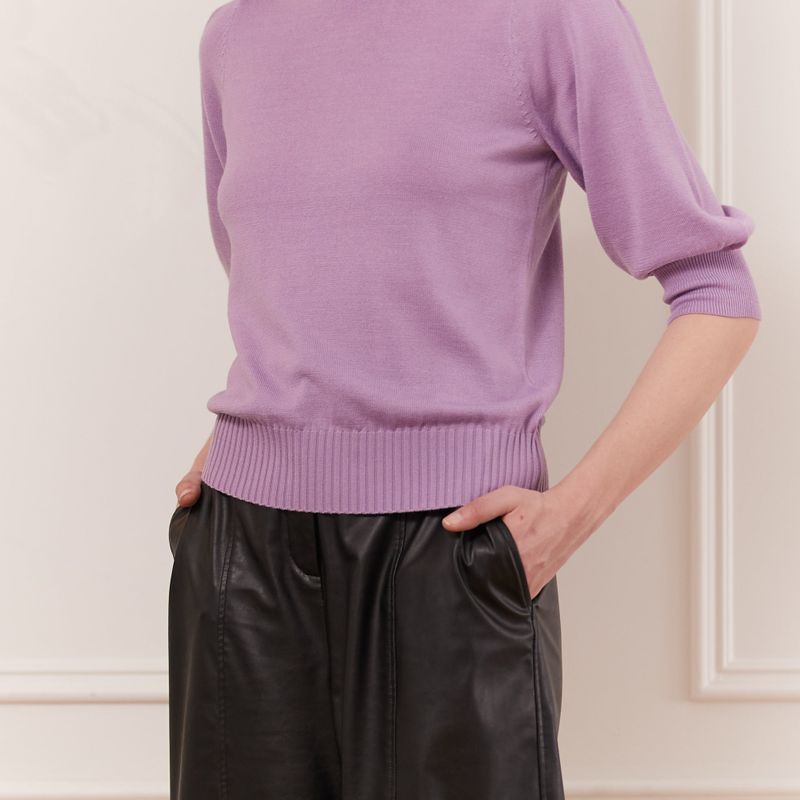 Sweater with gigot sleeve & mock neck