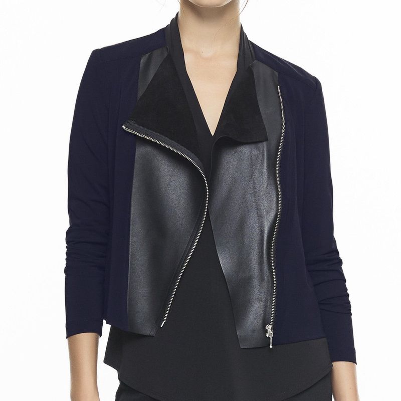 Short Jacket With Front Leather Detail