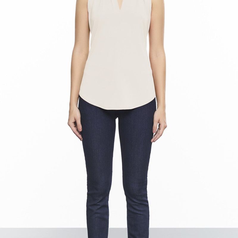 Sleeveless High Collar Pleated V Neck Top