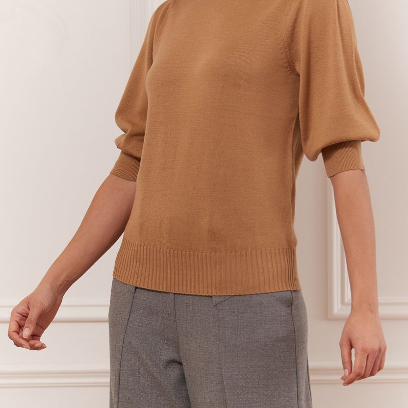 Sweater with gigot sleeve & mock neck