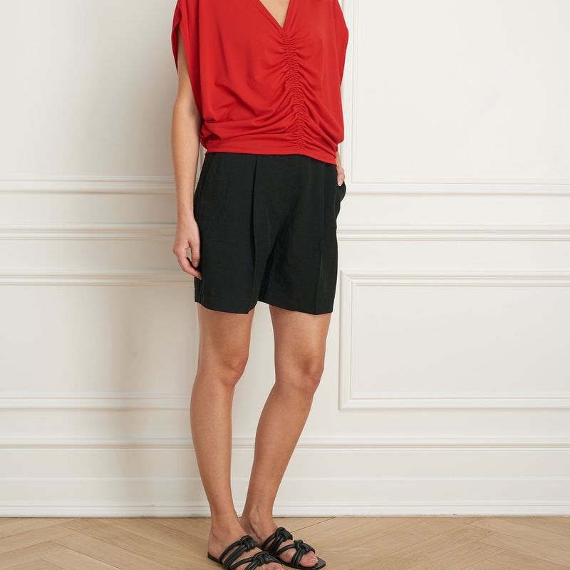 Dolman sleeve top with shirring