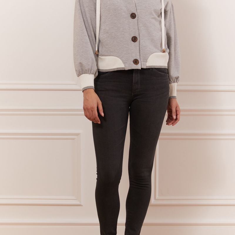 Button-up hoodie wtih rib band