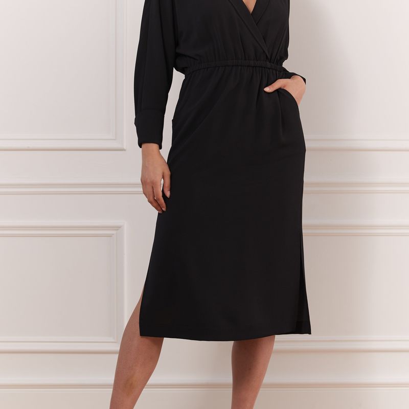 Soft Crinkle V Dress With Cuff Sleeves