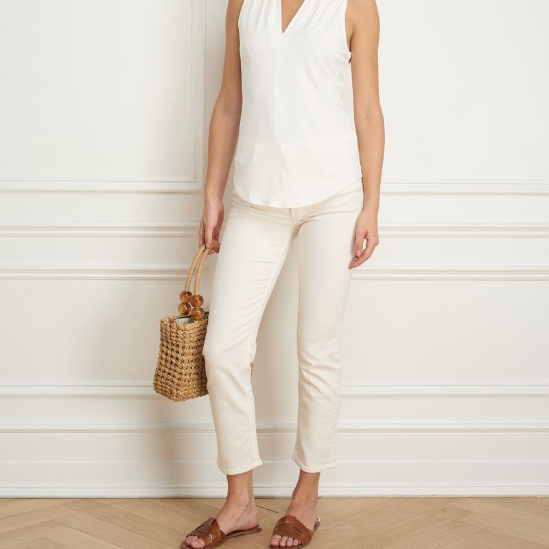 Matte jersey sleeveless pleated v-neck top