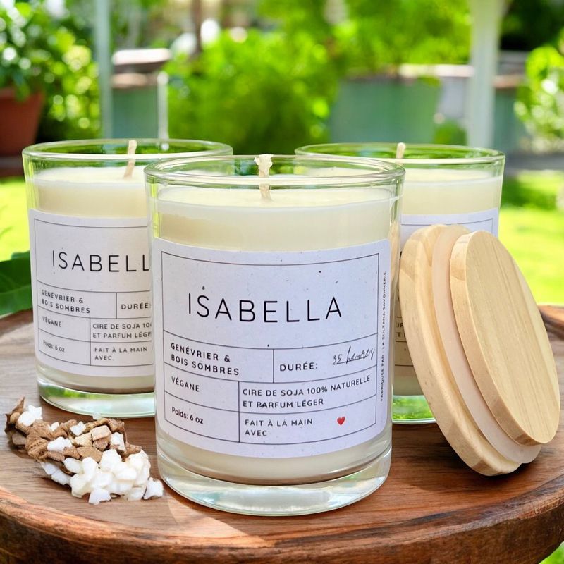 Bougie de soja ISABELLA genévrier et bois sombres