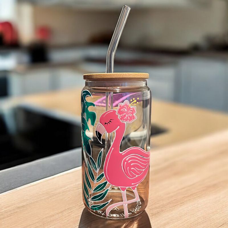 Idées cadeaux originales: les verres peints à la main Flamant Tropical