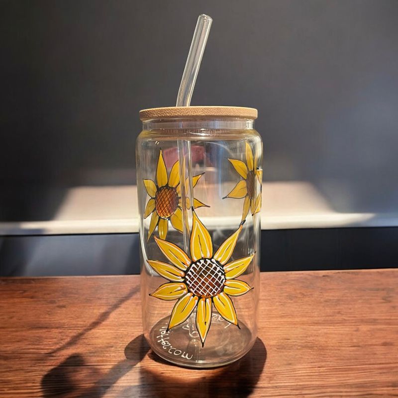 Idées cadeaux originales : verres peints à la main Tournesol