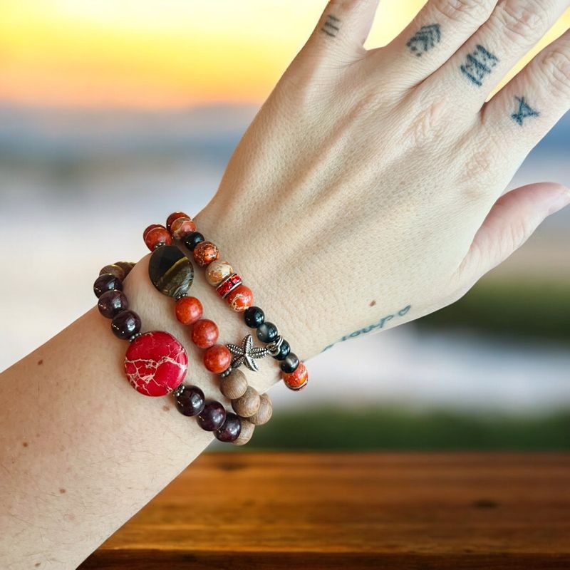 Bracelets (3) mala Régalite Jasper et bois