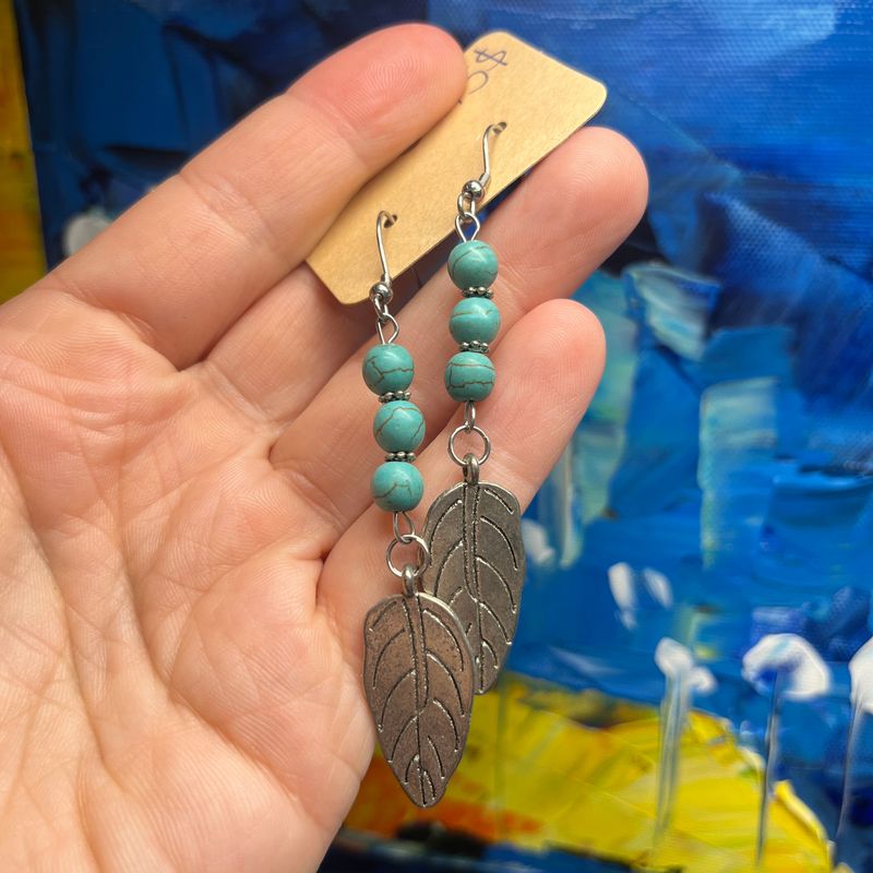 Boucles d’oreilles feuilles et turquoises