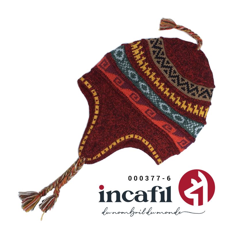 Bonnet péruvien unisexe en Alpaga, doublé avec polaire - Tuque