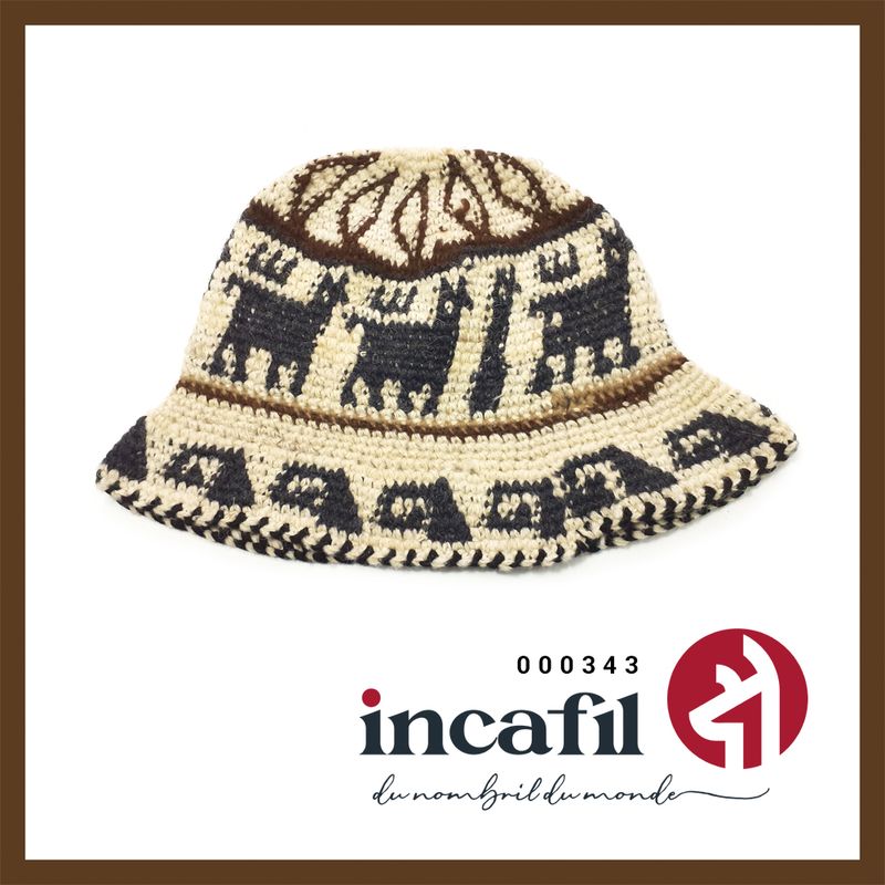 Bonnet pour femme modèle inspiré des motifs Inca. Tuque pour adulte, laine d'alpaga et mouton
