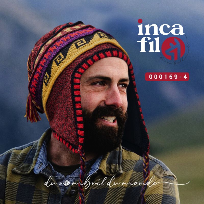 Bonnet péruvien unisexe en Alpaga, doublé avec polaire - Tuque