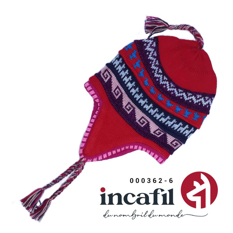Bonnet péruvien unisexe en Alpaga, doublé avec polaire - Tuque
