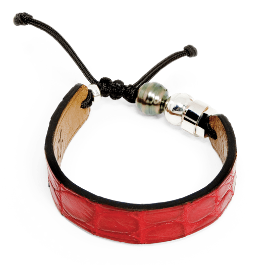 Bracelet en cuir de crocodile, perle de Tahiti  et argent sterling