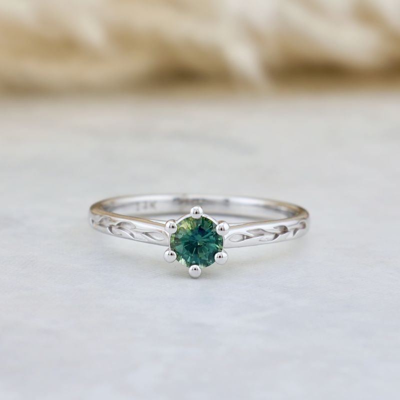 Bagues Ensemble d'alliances en or 14K - 18K ou platine et saphir Bleu - Vert