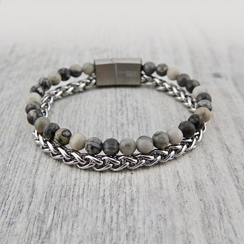 Bracelet Stone en acier et jaspe