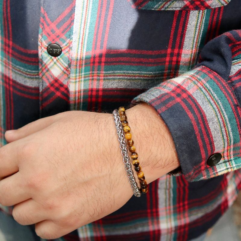 Bracelet Stone en acier et oeil de tigre