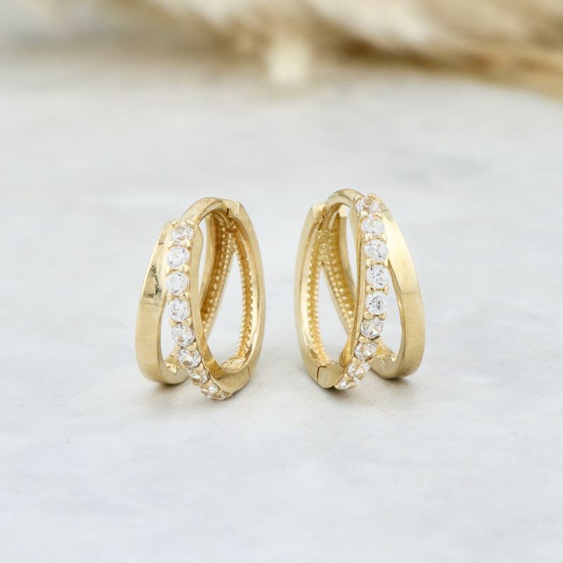 Boucles d'oreilles huggies Double rang en or 10K