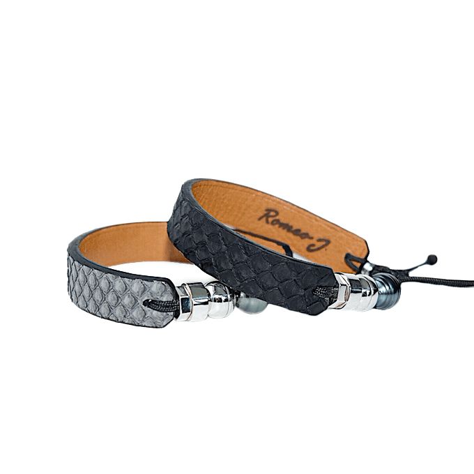 Bracelet en cuir de python, perle de Tahiti  et argent sterling