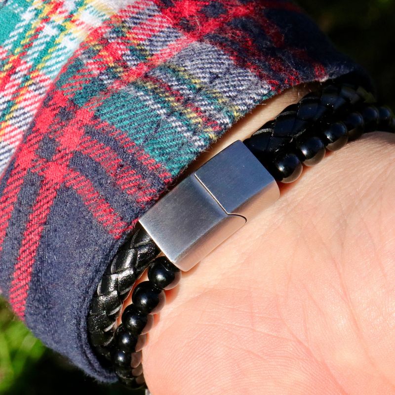 Bracelet Stone en cuir, acier et agate