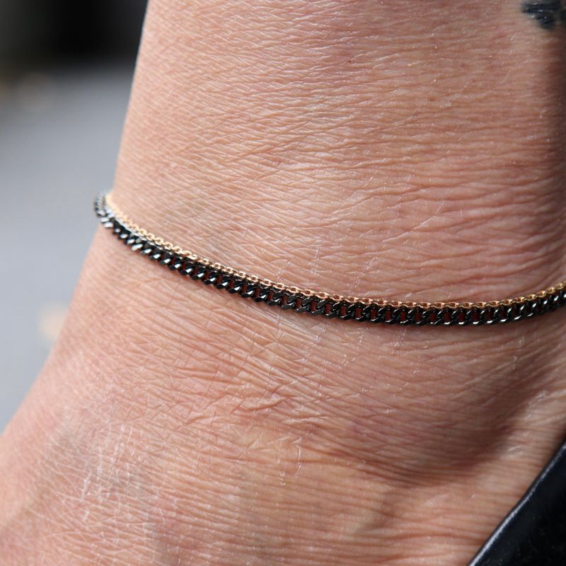 Bracelet de cheville Double gourmette en argent sterling et or 10K
