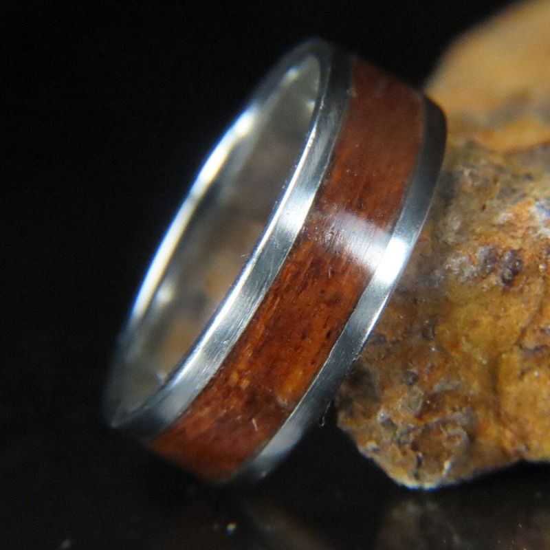 Bague en bois et argent sterling ou or 14K - 18K personnalisée