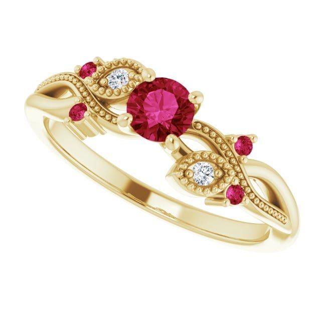 Bague Enchanteresse en or 14K, diamants et rubis