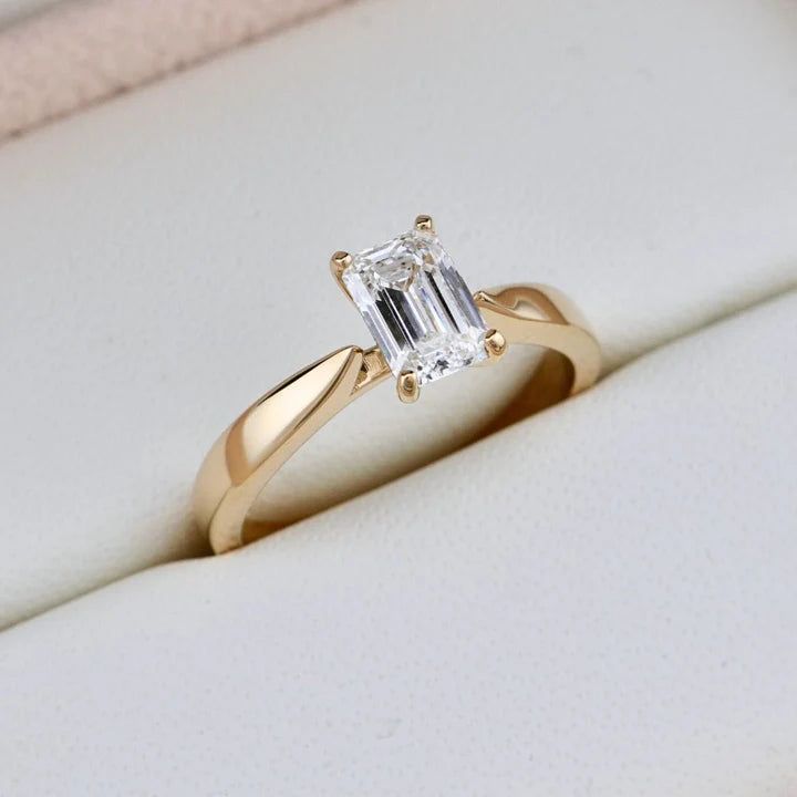 Bague solitaire Émeraude en or 14K - 18K ou platine et diamant 1 ct
