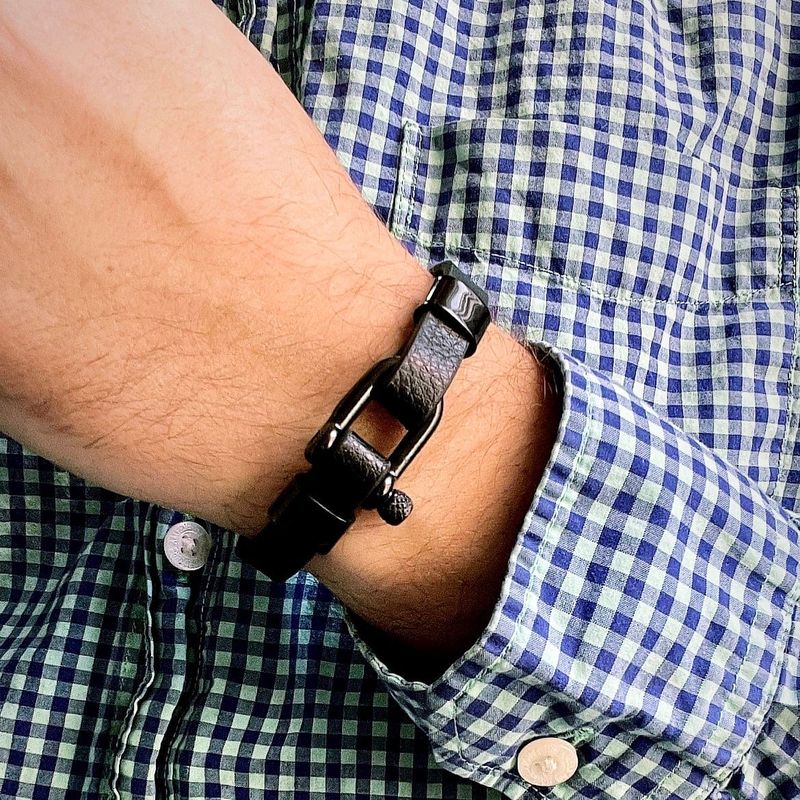 Bracelet Le Nautique en cuir et acier